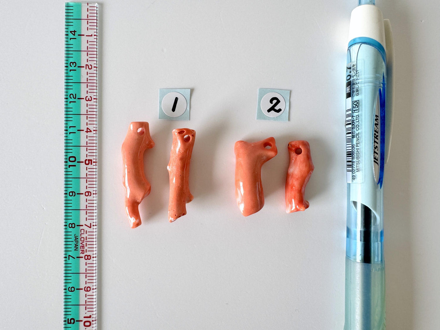 Momo Coral Branch - Natural Orange Loose Coral - Set of 2 Pieces, Genuine Precious Material, Drilled Holes, Jewelry Supplies, 22-33mm Length