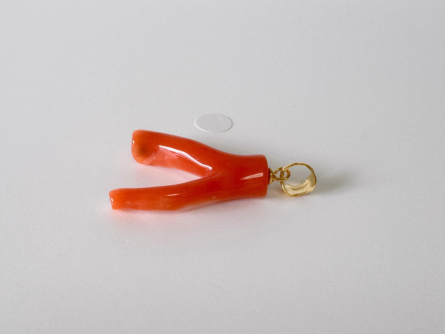 Natural Red (Aka) Coral Branch Pendant, Vermilion Natural Color Japanese Coral, Length 25mm, Silver bail (gold plated)