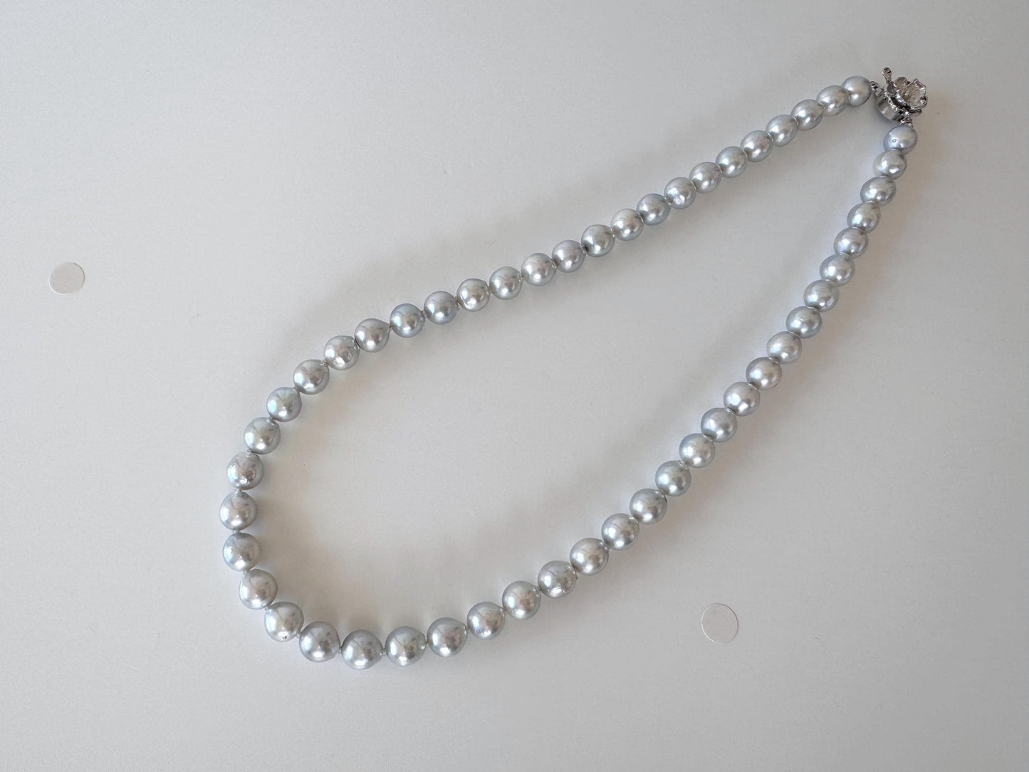Necklace, 7.5-8mm Japanese Cream Natural Blue/Silver Akoya Pearl Necklace with Silver Clasp, Genuine Akoya Pearl, 45cm, 17.7in, Cultured Salt water pearl
