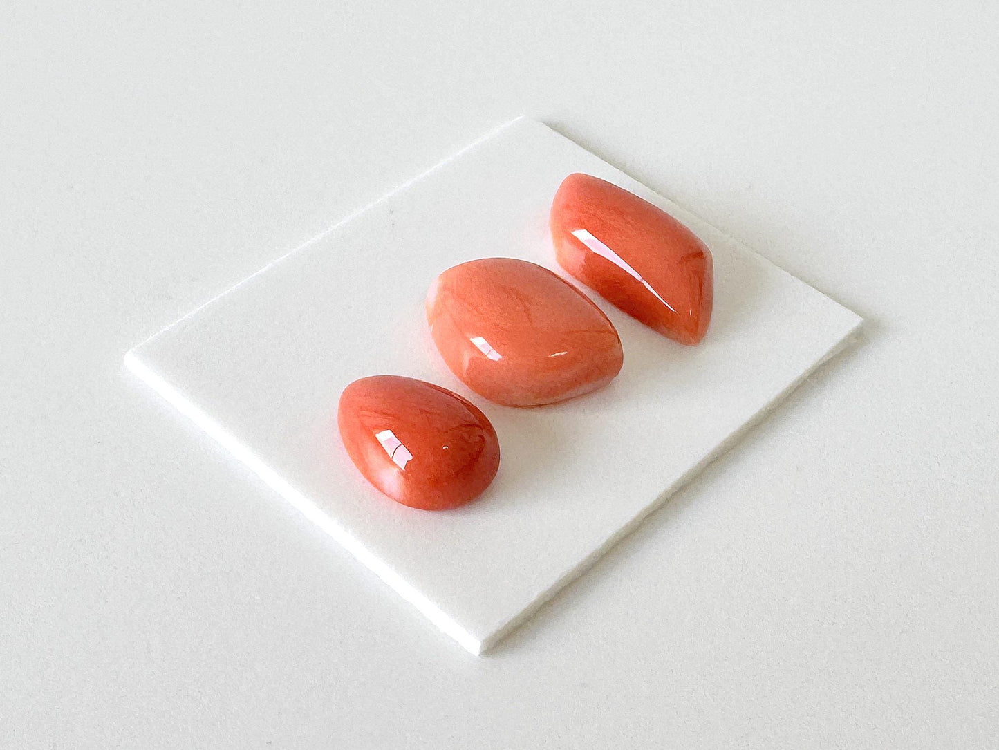 Momo Coral, Japanese Orange Unique Shaped Cabochon Set Of 3, Natural Flat Back - Half-Drilled | 9.2-13 X 6.6-8.2mm