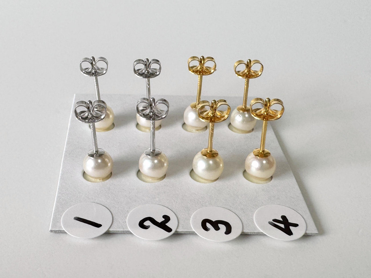 Akoya Pearl Stud Earrings: White/Off-White 5-5.5mm Pearls - Japanese Cultured, Silver 925, Saltwater Origin