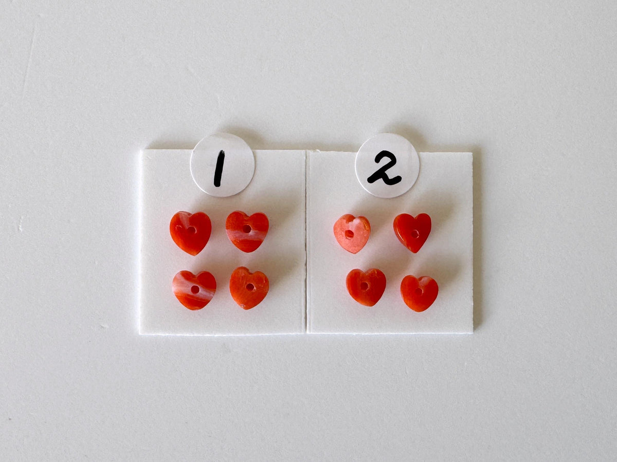 Natural Japanese red(Aka) coral tiny heart shape cabochon with half-drilled hole at back, Natural Color, Price per set of 4 pcs
