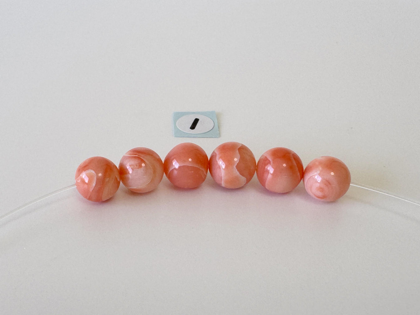 Short strand (6pc) of Natural Deep sea coral round beads 7.5-8.4mm, natural Pink/Orange color coral