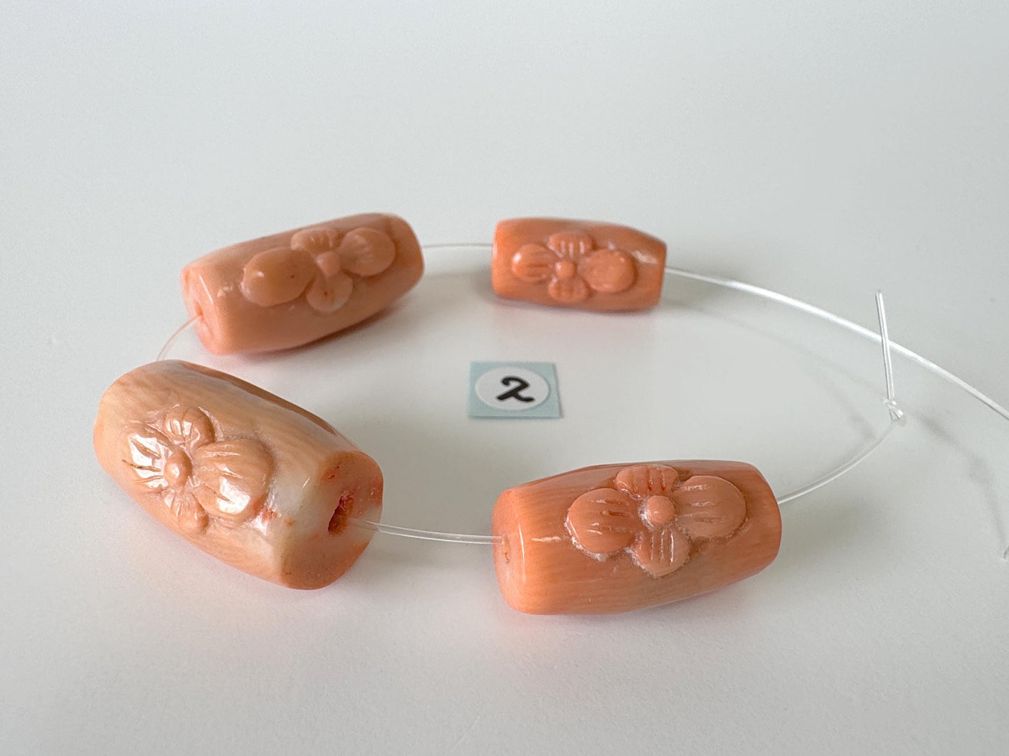 Orange Bamboo Coral Short Strand Beads, Set of 4 pcs., Flower-Carved Cylinder Shaped Beads, Orange Sea Bamboo, price per strand  (dyed)
