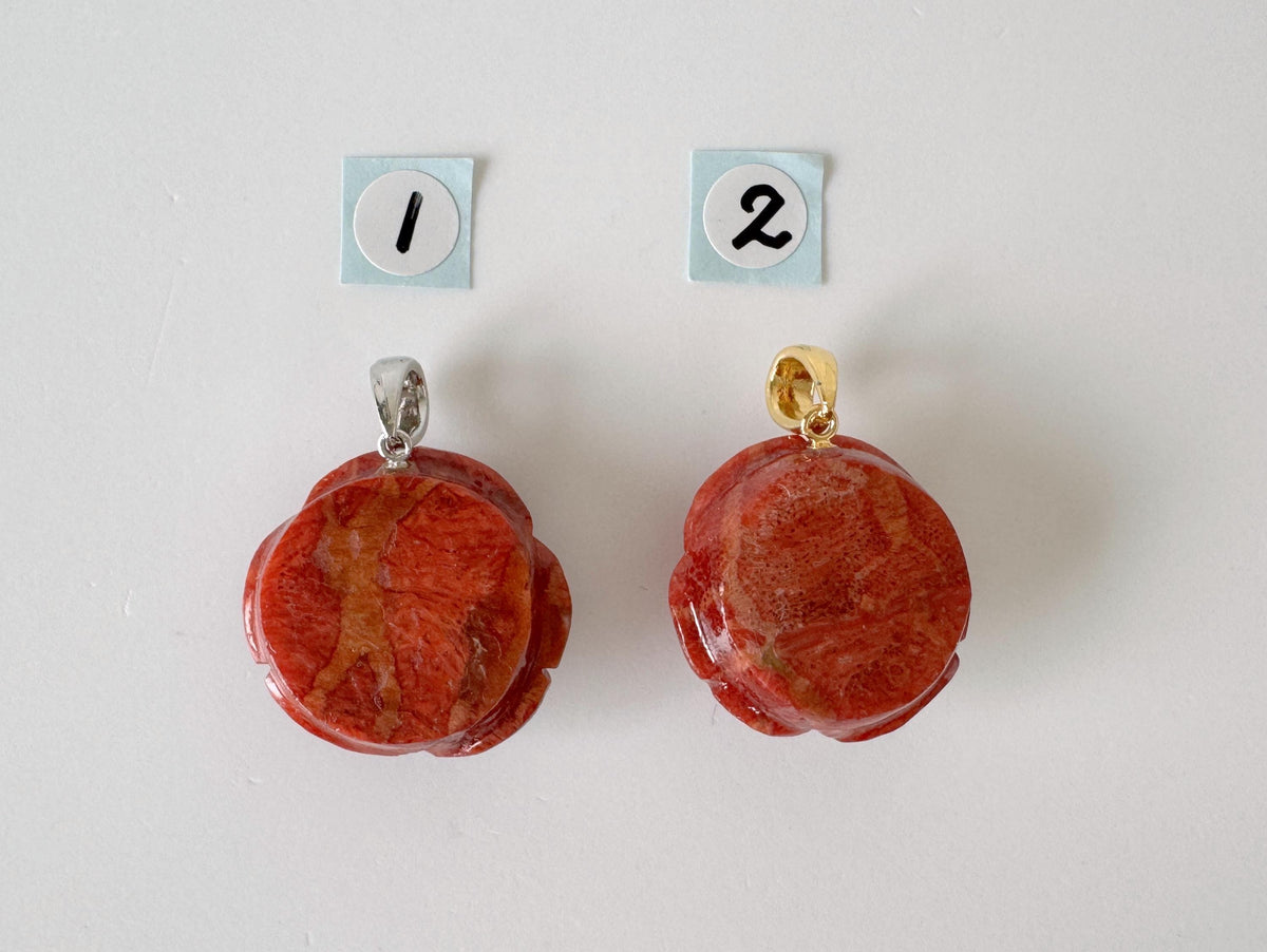 Sponge Coral Rose Pendant, Red, 20mm (Brass Bail)