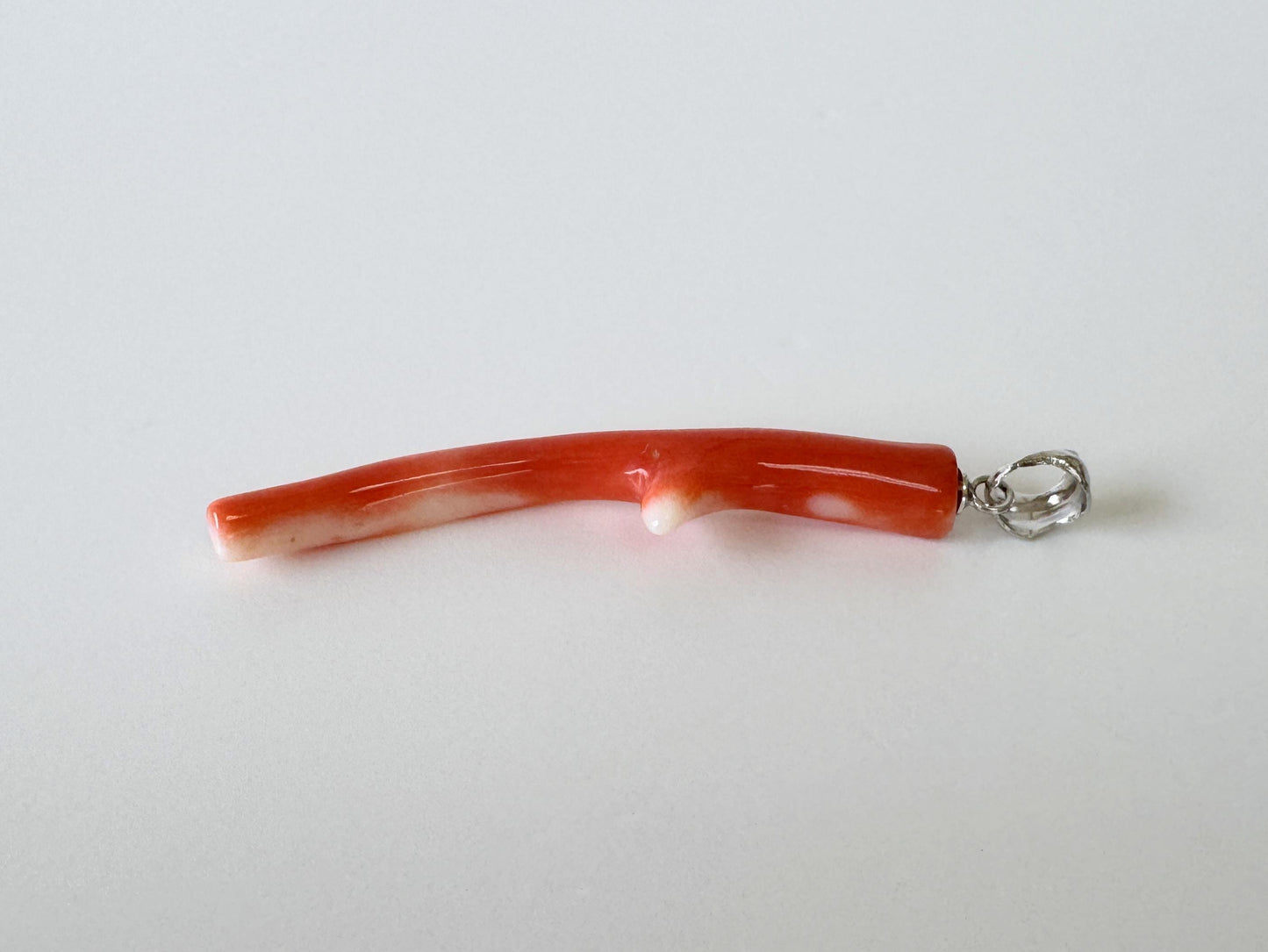 Momo Coral Branch Pendant Natural, Japanese Orange Coral (45mm Length, Rhodium-Plated Silver Bail, Unique Jewelry)