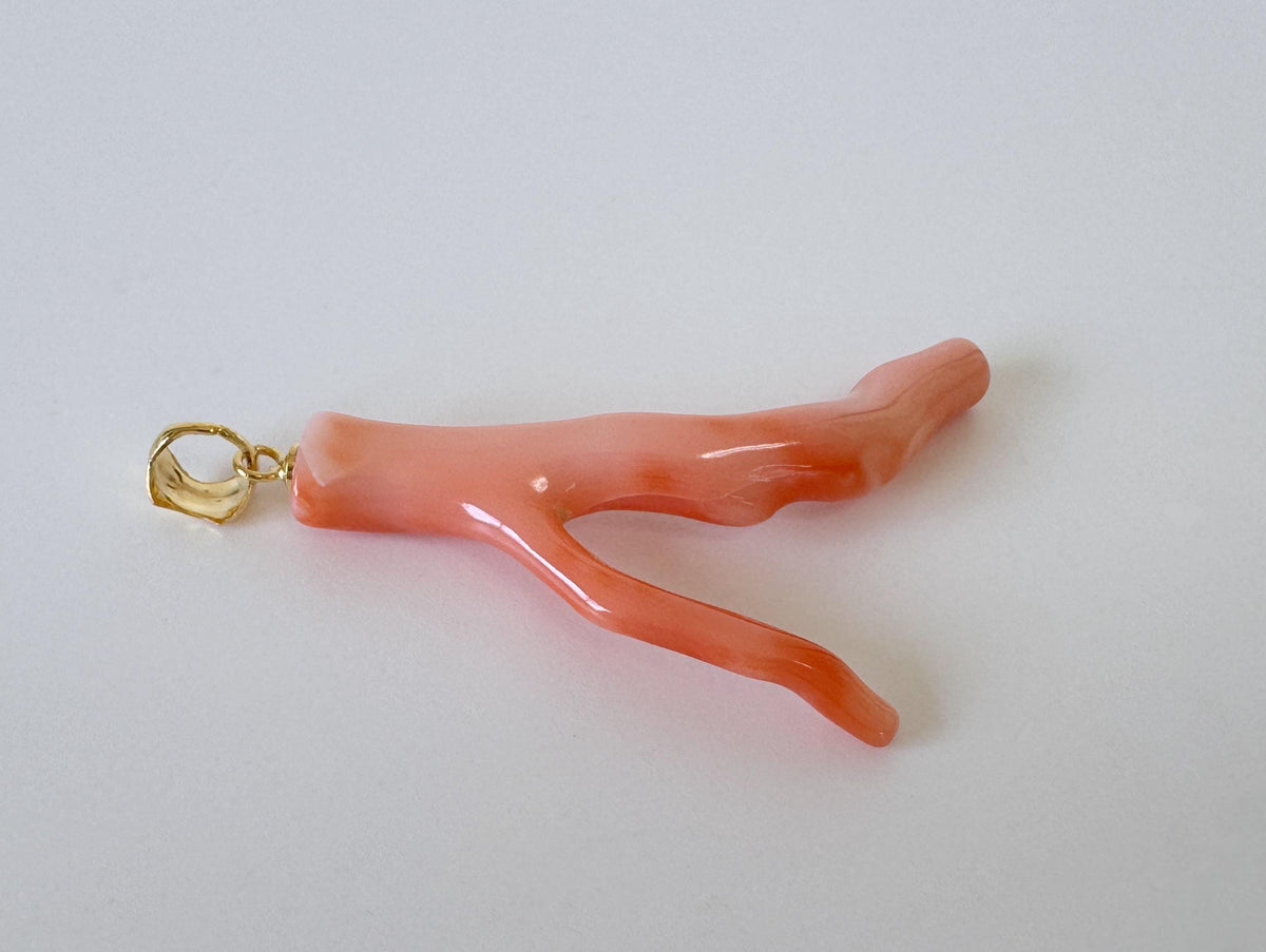 Coral Branch Pendant: Natural Pink Orange Deep Sea Coral, Gold-Plated Silver Bail | 40mm, Unique Jewelry
