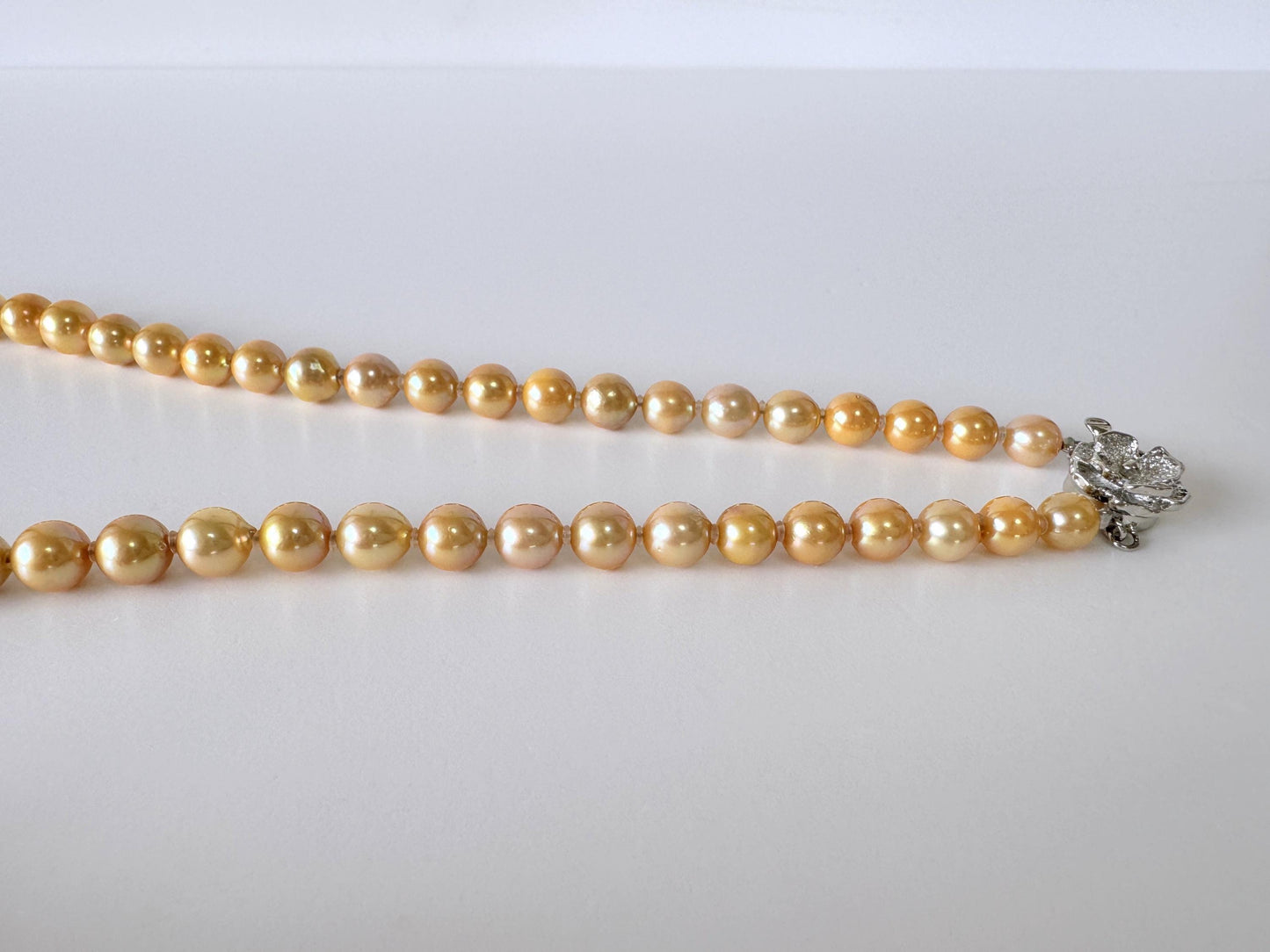 Japanese Akoya Cultured Pearl Necklace: 6-9.2mm Color Treated Gold  Semi-Baroque/Semi-Round, Silver Clasp | Saltwater Pearls, 45cm Strand