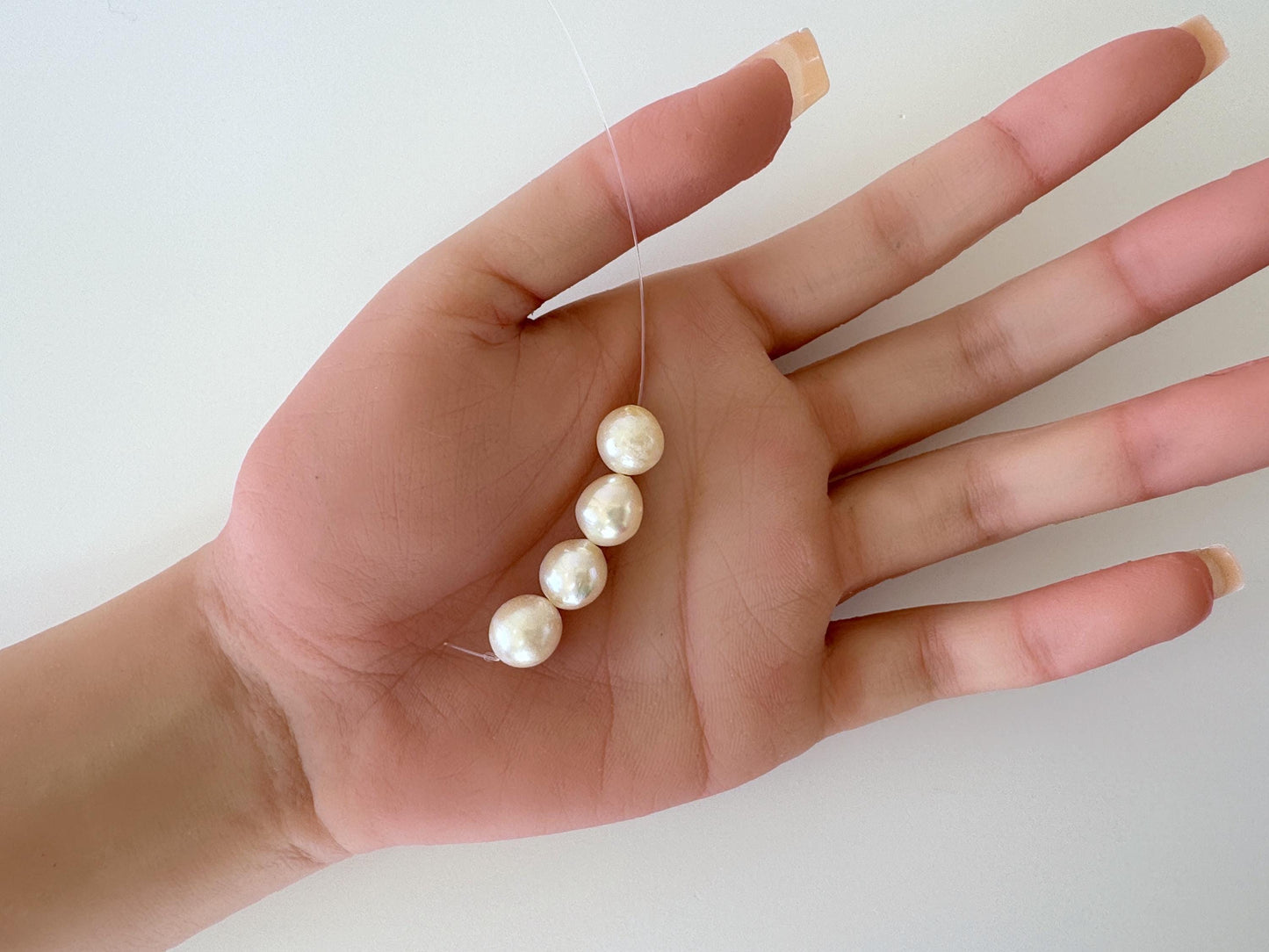 Japanese Cream White Akoya Pearl Beads, 9.5-9.9mm, Mini Strand, Short Strand, 4 Pieces, Genuine Akoya Pearl, Cultured in Sea Water