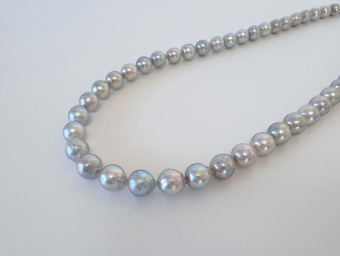 Japanese Akoya Pearl Necklace - Natural Blue Silver, 7.5-8mm