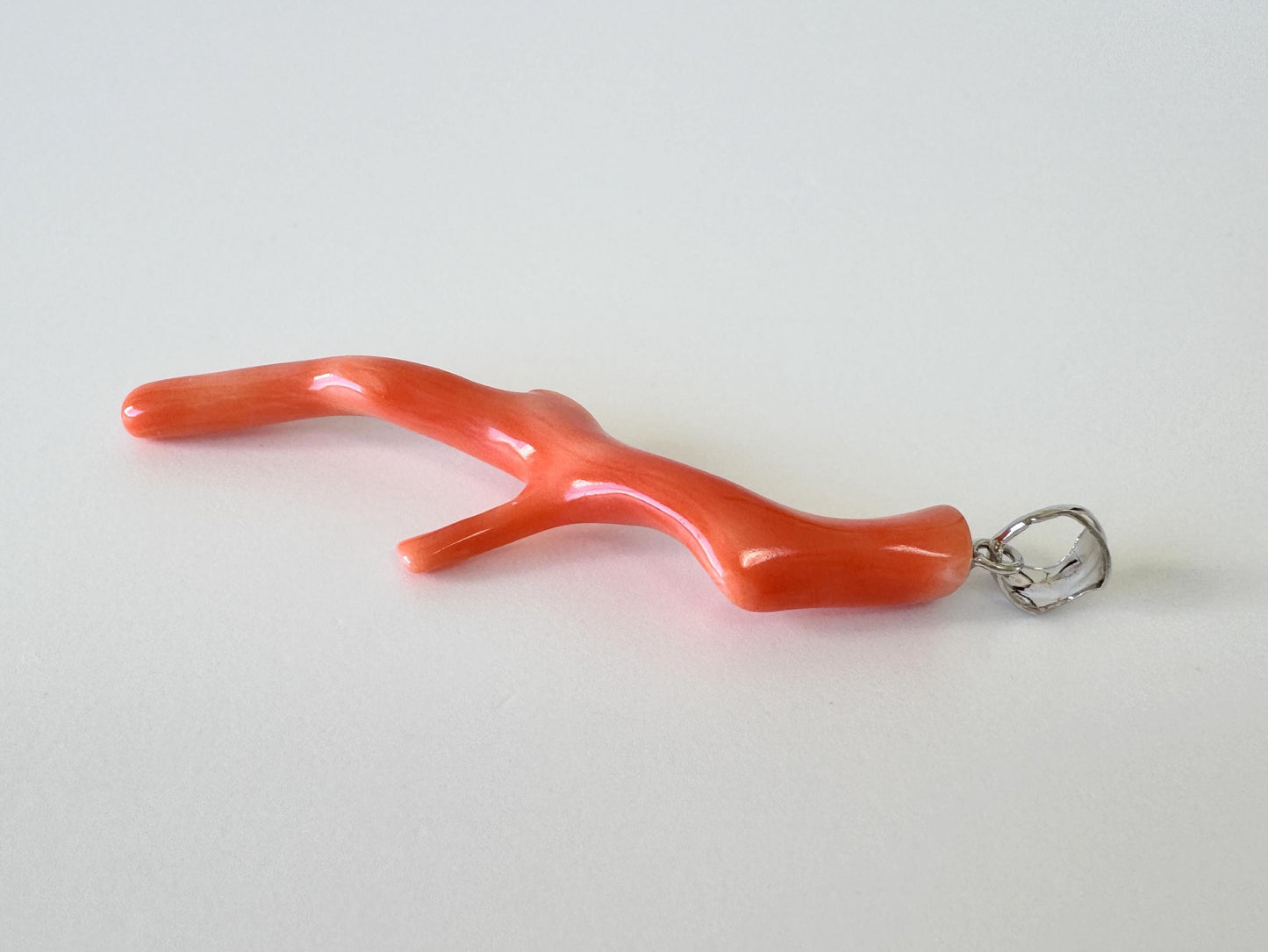 Coral Branch Pendant Natural Deep Sea Coral: Orange Pink Coral Jewelry Accent, Silver Bail (50mm Length, Lightweight Design)