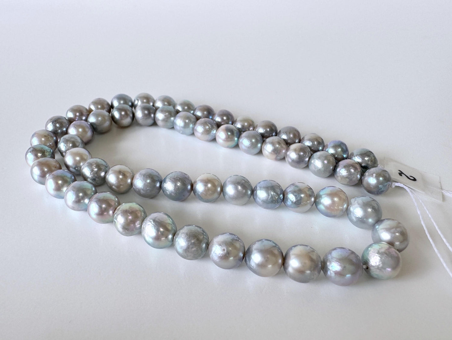 Japanese Akoya Pearl Strand - Cultured Semi-Round Beads - Natural Blue Silver Color, 7-7.5mm Size, Full 40cm Length + Additional 4 pcs