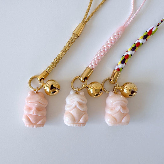 Key Strap Charm: Praying Frog Carved from Natural Deep Sea Coral - Lucky Amulet