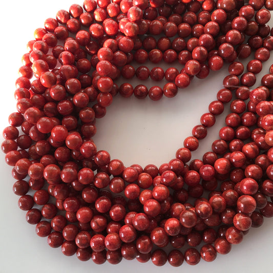 Natural sponge coral 9-9.5mm strands, Red-deep red color, 15.7inches, 40cm, Natural apple coral strands, Wholesale, Price per strand