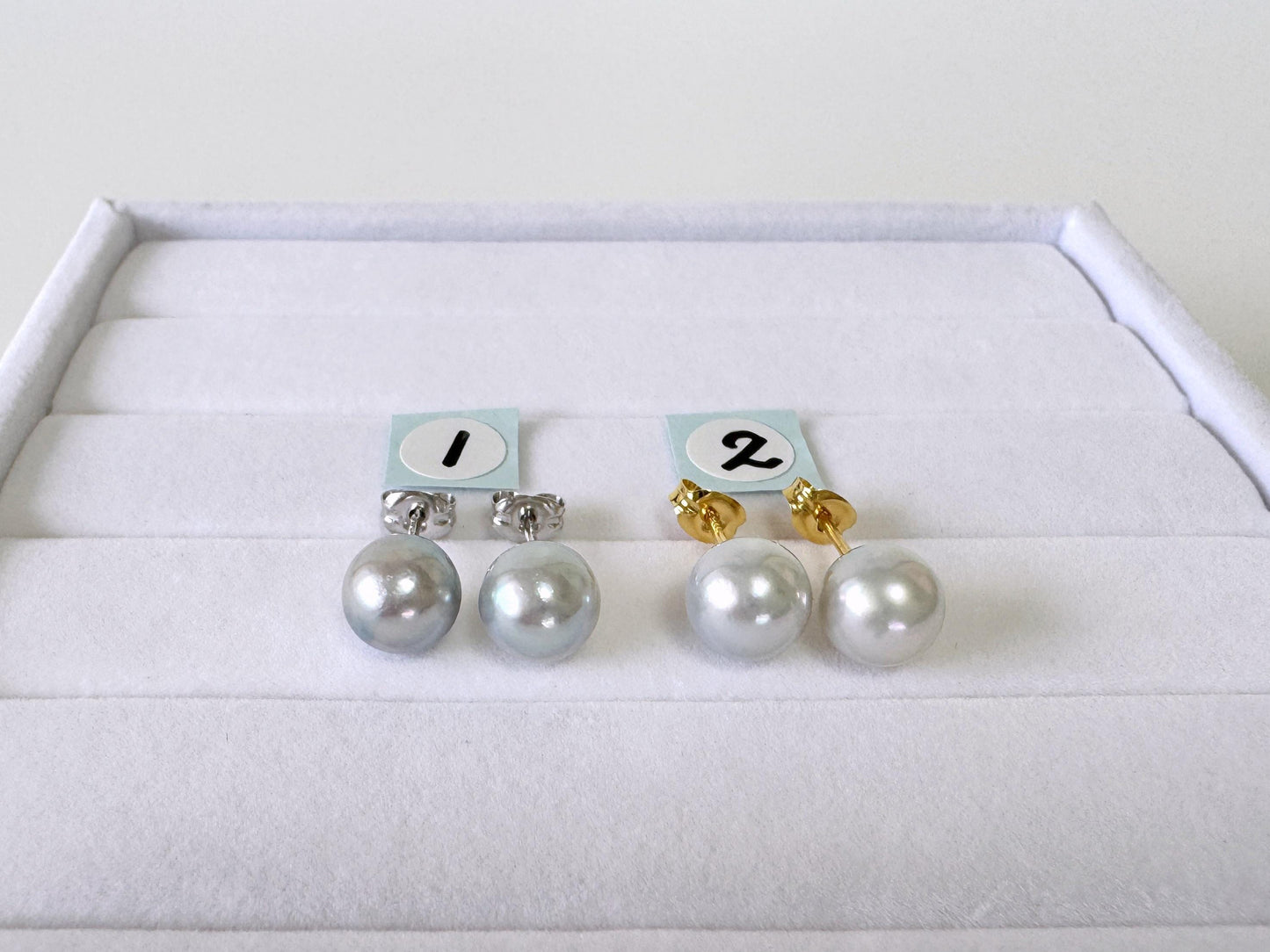 Japanese Akoya Pearl Stud Earrings, Natural Blue/Silver (7-7.5mm, Silver925 Posts, Saltwater Cultured)