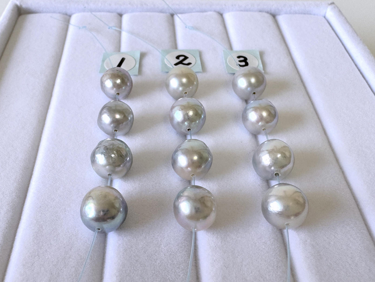 Japanese Akoya Pearl Beads: Natural Blue-Silver Cultured Pearls, Semi-Round Shape (7.5-8mm, Saltwater Mini Strand, 4 Pcs)