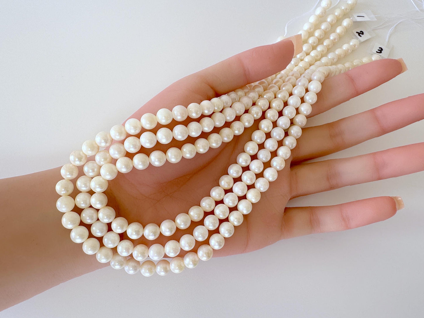 6.5-7mm Japanese White/Off-white Akoya Pearl Beads, Genuine Akoya Pearl, Full Strand, 40cm , 15.7", Cultured Salt water pearl