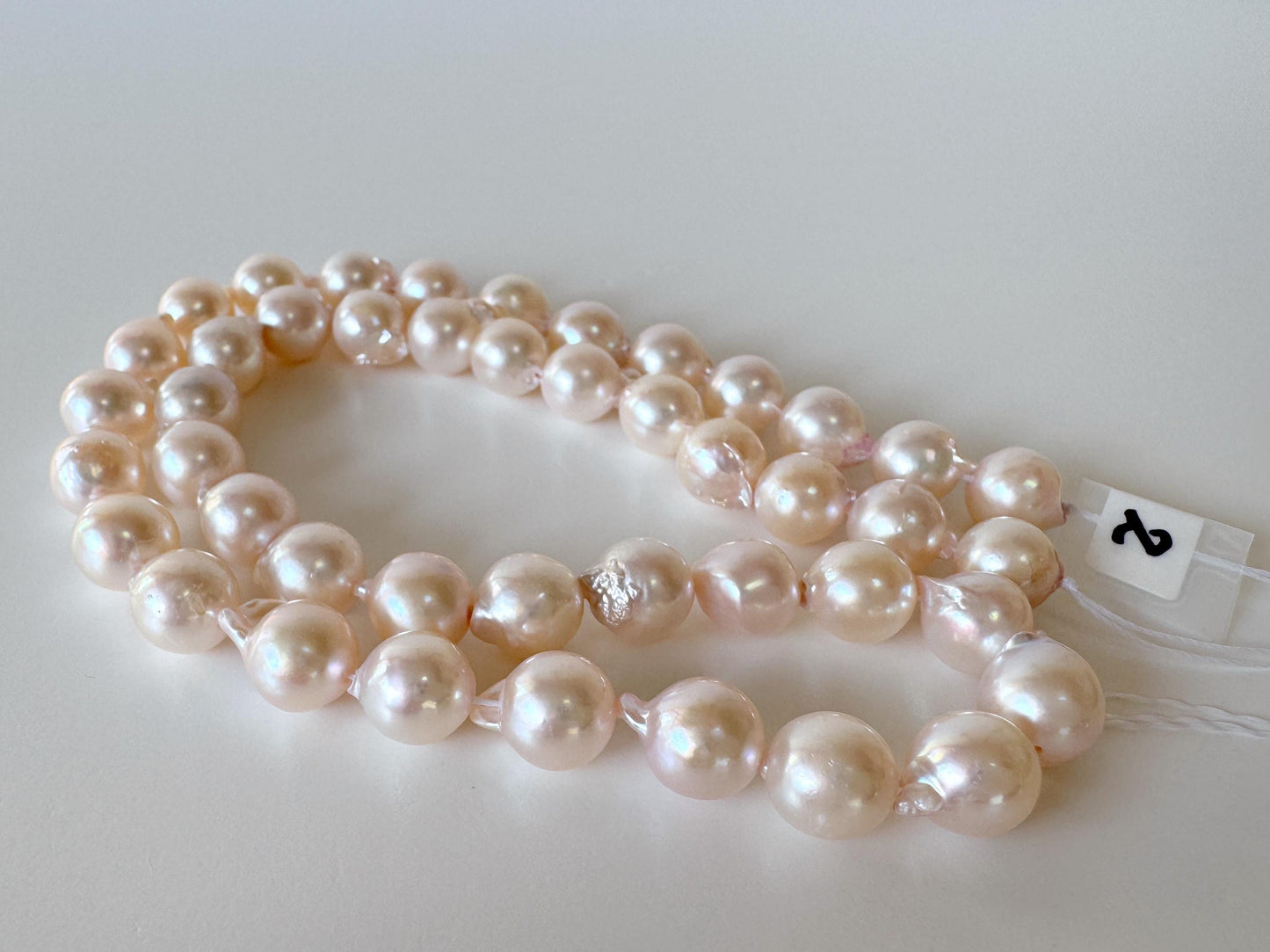 Japanese Akoya Pearl Strand 8.5-9mm Baroque Beads, White Pink Overtone (40cm, Saltwater Cultured)