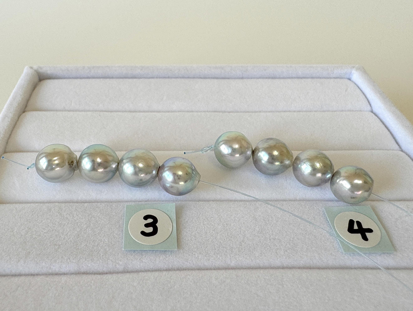 Japanese Natural blue/silver color Akoya Pearl Beads, 7.5-8mm, Mini Strand, Short Strand of 4 Pieces, Cultured in Sea Water