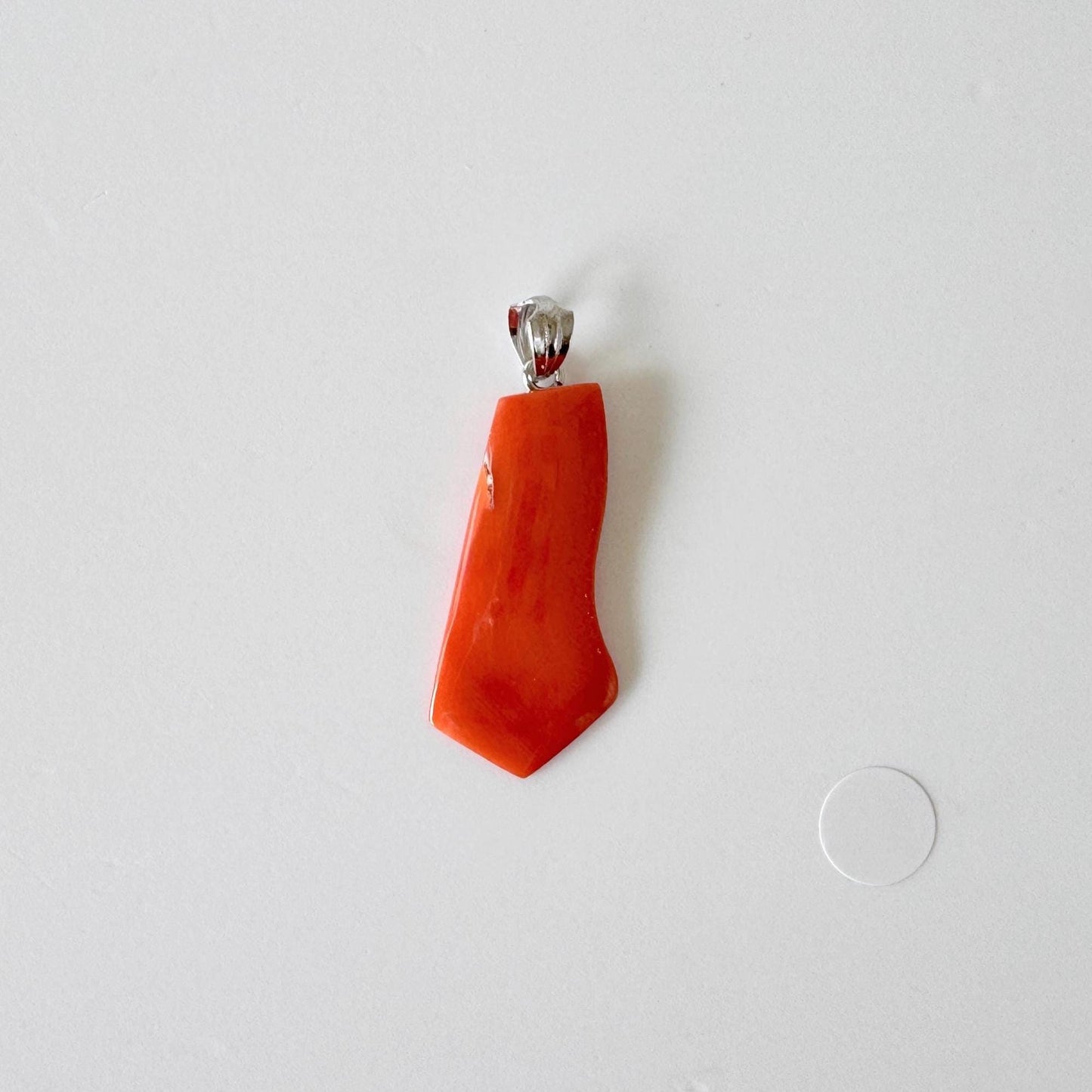 Orange Momo Coral Pendant - Natural Unique Shape Coral Jewelry - German Silver Bail, Genuine Material, 26x12mm