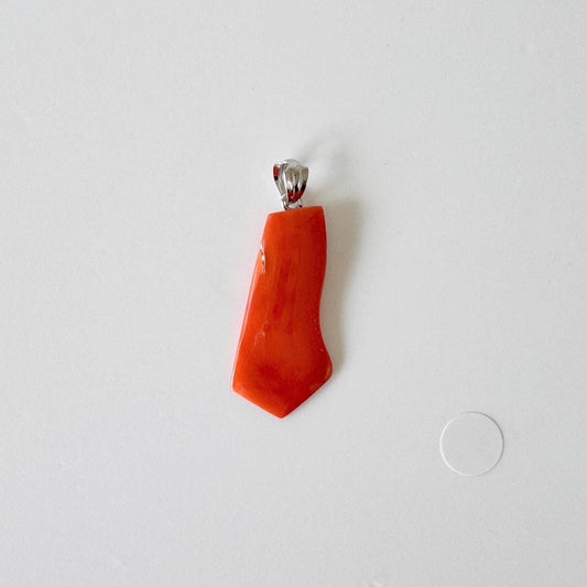 Orange Momo Coral Pendant - Natural Unique Shape Coral Jewelry - German Silver Bail, Genuine Material, 26x12mm