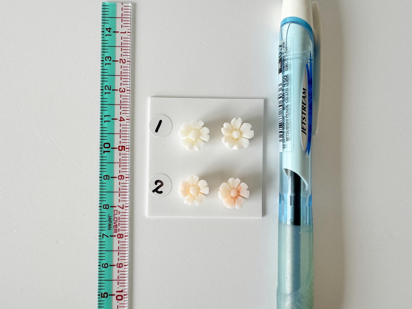 Coral Cherry Blossom Carvings: Natural Deep Sea Coral Sakura Loose Pair, White Pink Tones | 10mm, Half Drilled, Jewelry Making Supplies