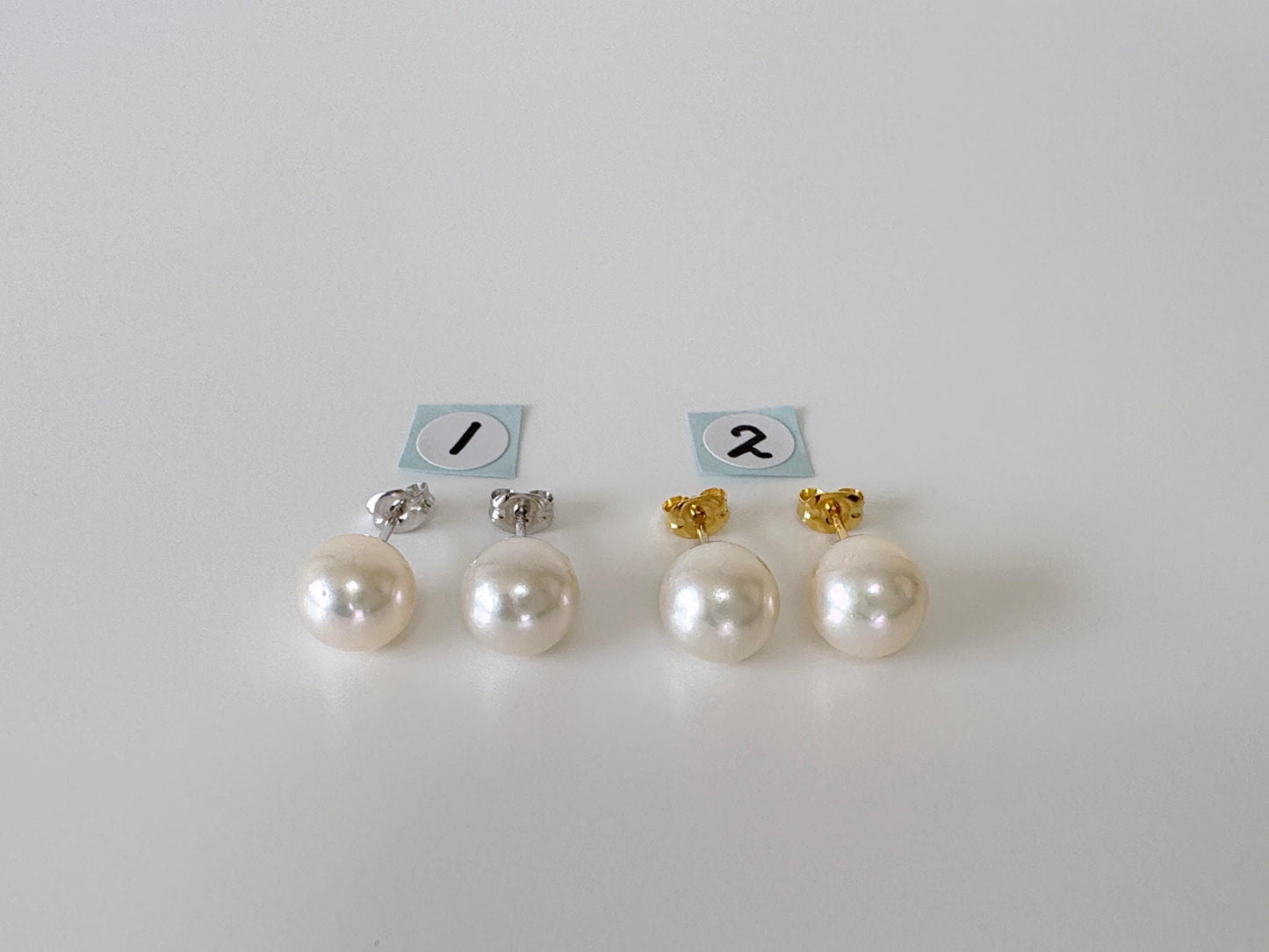 Japanese White Akoya Pearl Stud Earrings, 8.5mm, Silver 925 Post/Ear Nuts, Genuine Akoya Pearl, Salt water cultured pearl