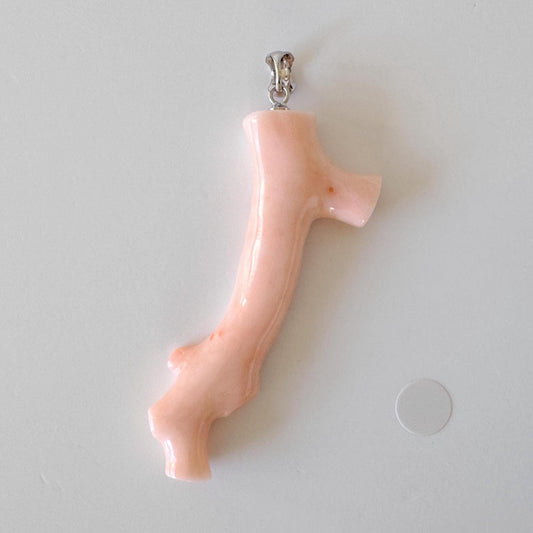 Angelskin Color Coral Branch Pendant: Natural Pink Deep Sea Coral, Rhodium-Plated Silver Bail (51mm)