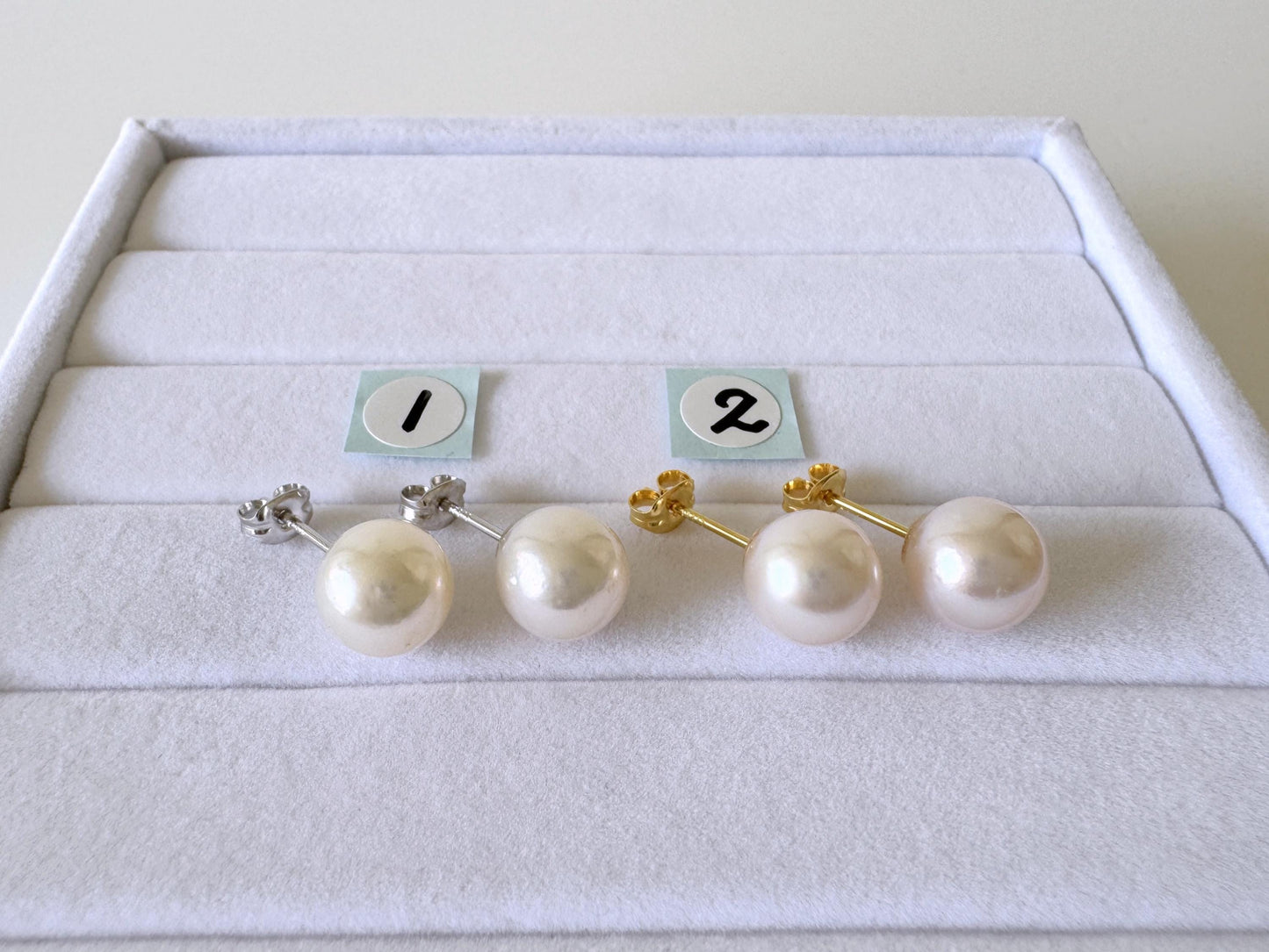 Akoya Pearl Stud Earrings: White 8.5mm Pearls - Japanese Cultured, Silver 925, Saltwater Origin