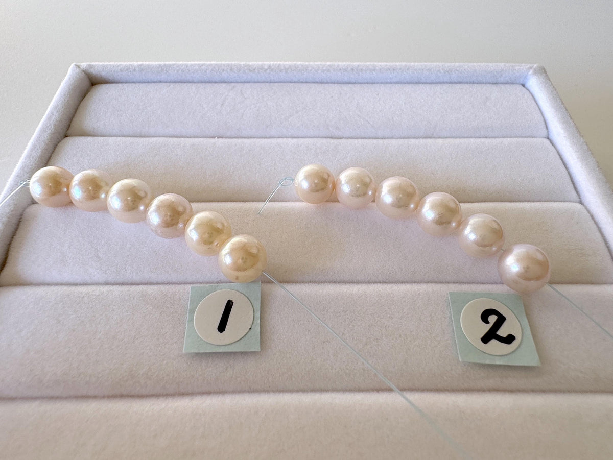 Akoya Pearl Beads Japanese Cultured, White Pink Overtone (Round 6.5-7mm, Saltwater, Mini Strand, 6 Pieces)