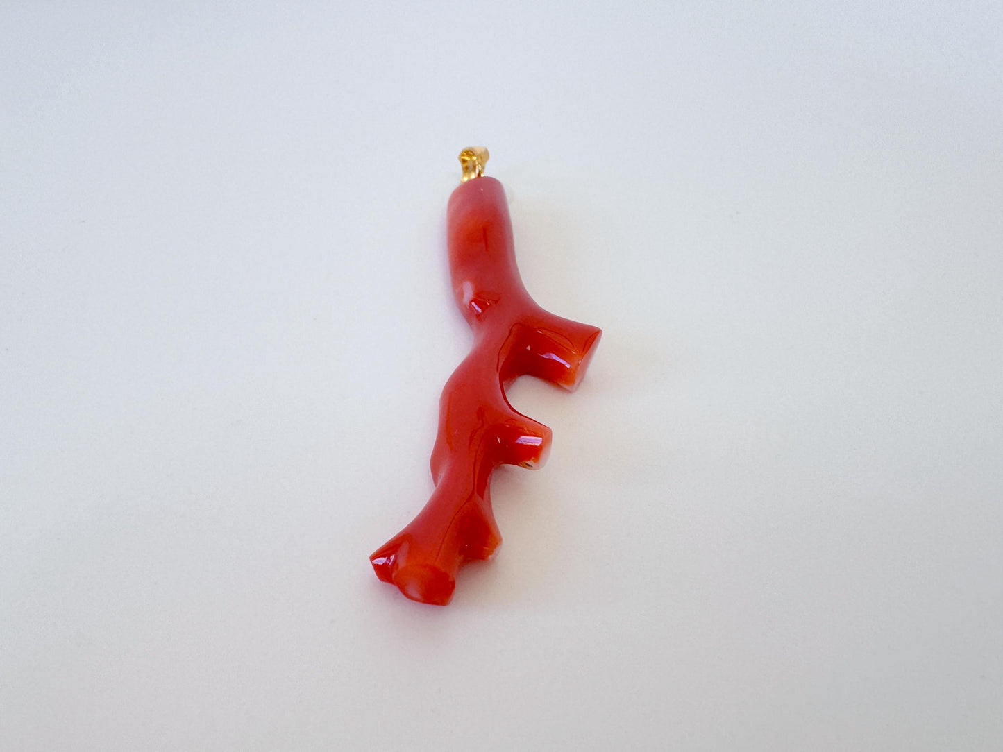 Natural Red Coral Branch Pendant: Japanese Aka Coral, Gold Plated Silver Bail, 55mm