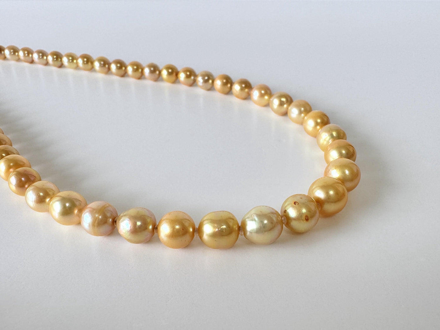 Japanese Akoya Cultured Pearl Necklace: 6-9.2mm Color Treated Gold  Semi-Baroque/Semi-Round, Silver Clasp | Saltwater Pearls, 45cm Strand