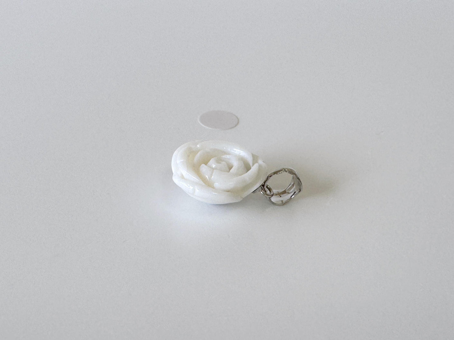 Natural White Coral Rose Pendant, 15x15mm Rose, Natural White Color Coral, Silver (rhodium plated) Bail, Genuine Precious Coral Pendant