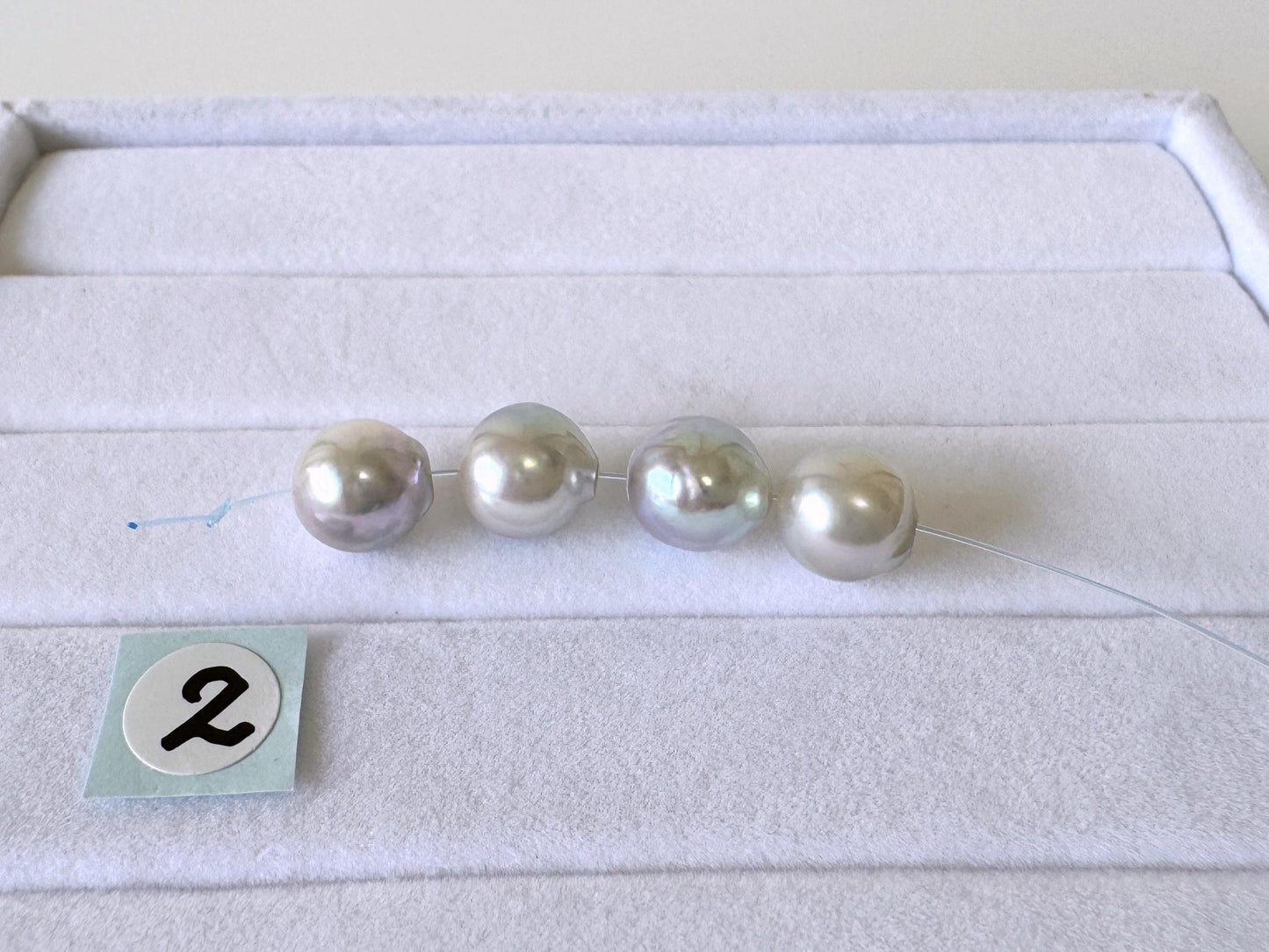 Japanese Akoya Pearl Beads: Natural Blue-Silver Cultured Pearls, Semi-Round Shape (7.5-8mm, Saltwater Mini Strand, 4 Pcs)