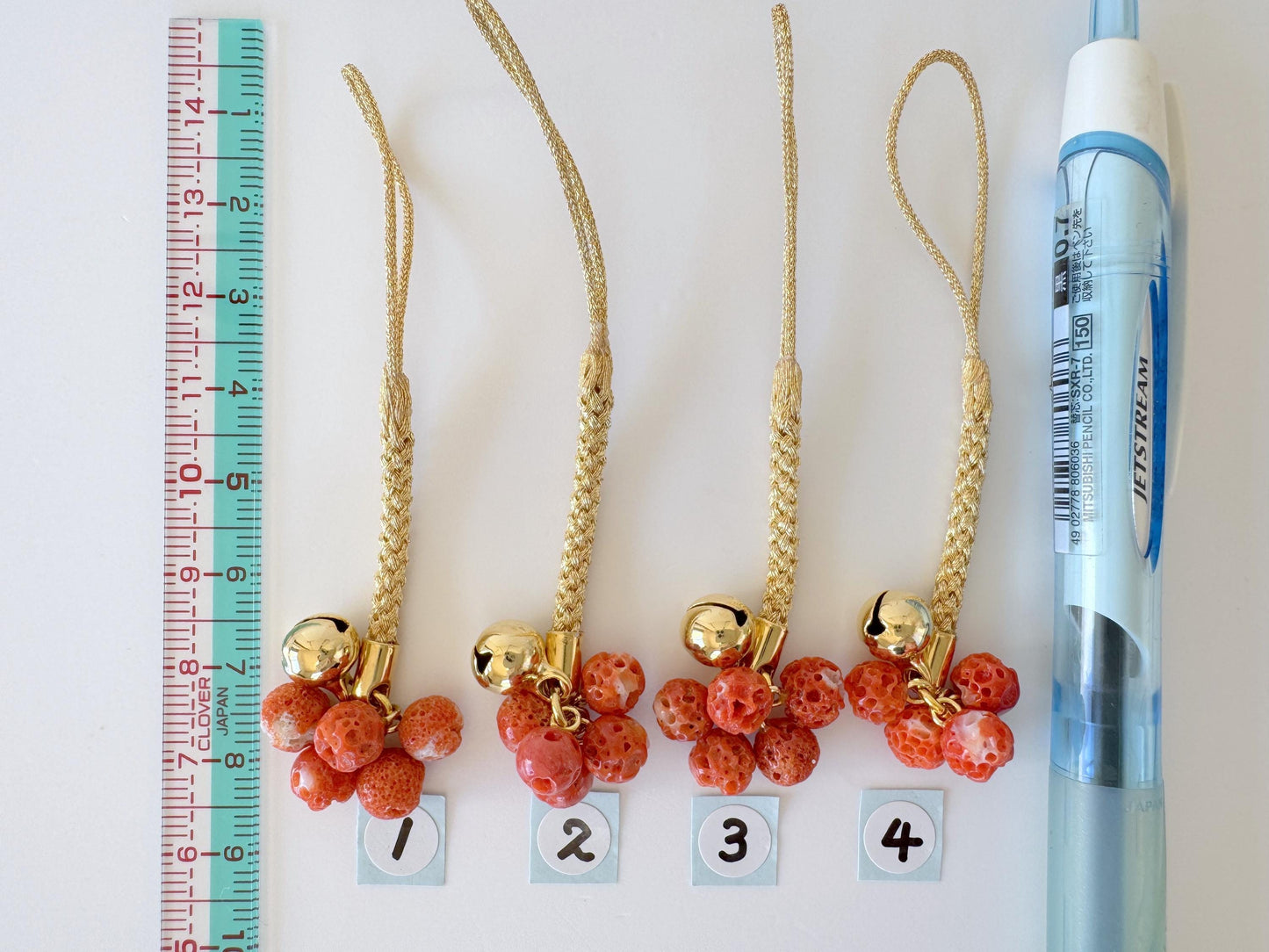 Lucky charm, Natural Aka (red) coral key strap, Netsuke strap, Natural color precious coral