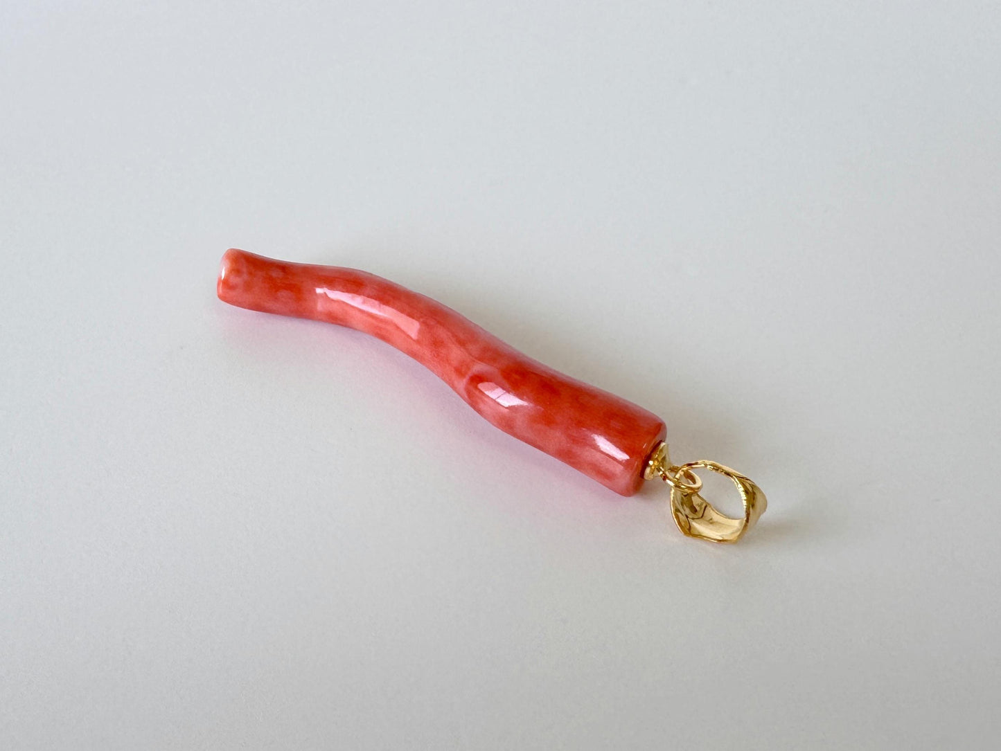 Momo Coral Branch Pendant: Natural  Orange Japanese Coral (39mm, Silver Gold-Plated Bail, Authentic Jewelry)
