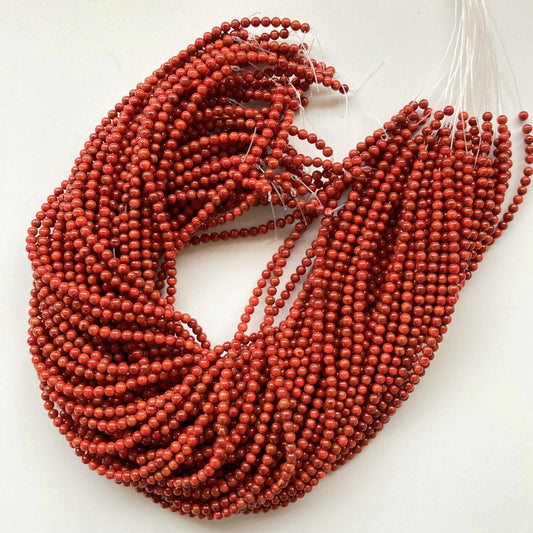 Natural sponge coral 4-4.5mm strands, Red-deep red color, 15.7inches, 40cm, Apple coral strands, Wholesale, Price per strand