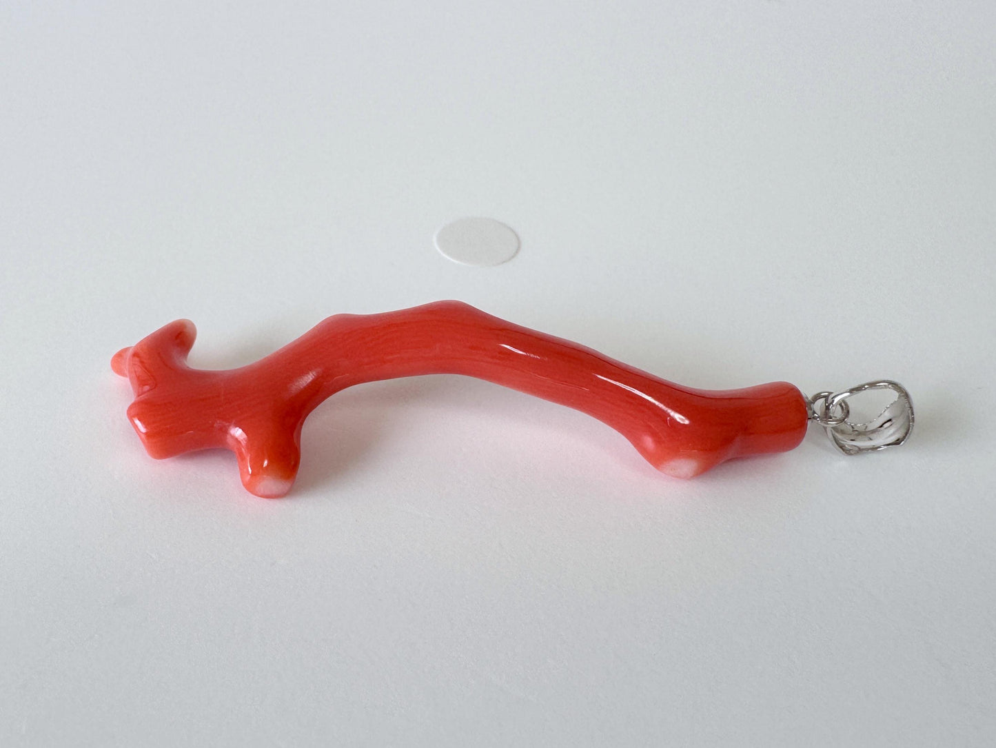Natural Momo Coral Branch Pendant: Rhodium-Plated Silver Bail, 54mm