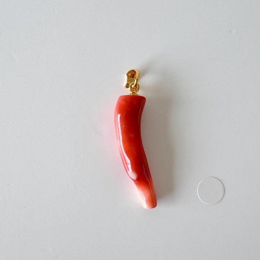 Momo Coral Branch Pendant Natural, Japanese Orange Coral (30mm, Silver Gold-Plated Bail, Genuine Jewelry)