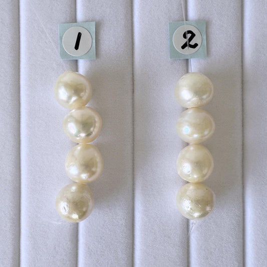 Japanese Akoya Pearl Beads: Cream White Semi-Baroque Cultured Pearls (9.5-9.9mm, Mini Strand, 4 Pieces, Genuine)