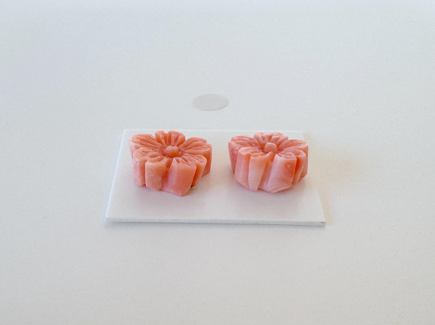 Natural Deep Sea Coral Cherry Blossom Carvings, Pink Orange Sakura Pair 14-15mm