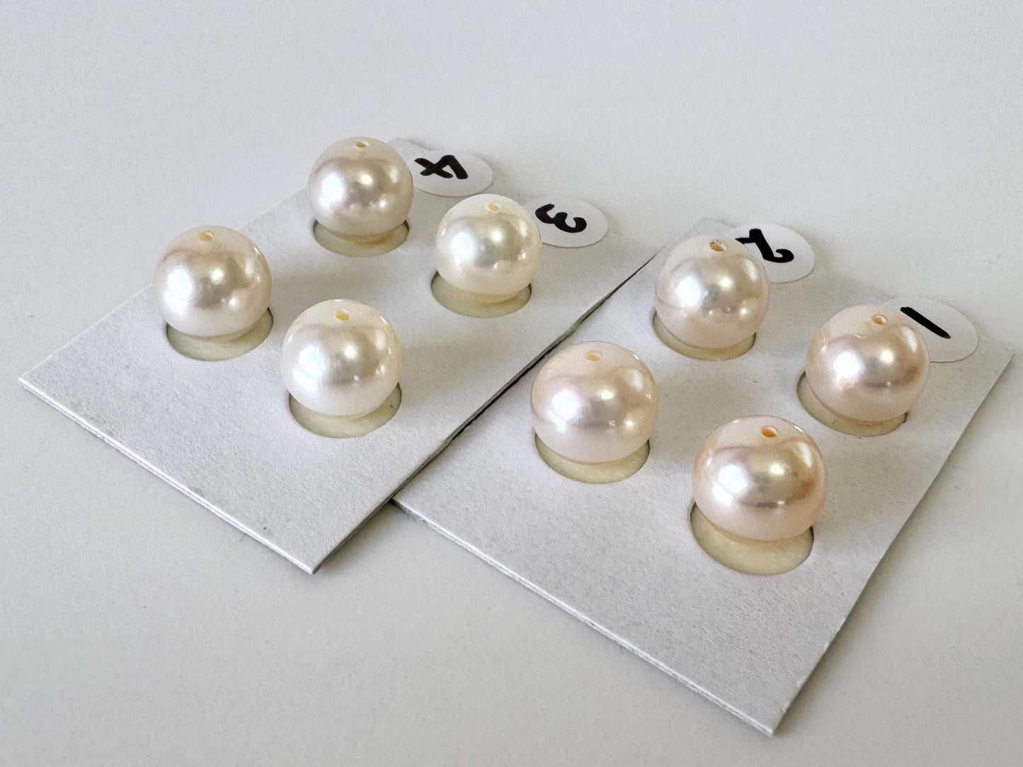 Akoya Pearl Pair Half Drilled Beads, 8.5-9mm Round White Pink Overtone (Saltwater Cultured, Jewelry Supplies)