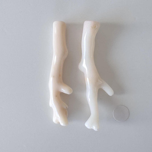 White Coral Branch: Natural Color Set of 2 Pieces - Genuine Coral, 48mm Drilled Hole On Top, Jewelry Supplies from Japan