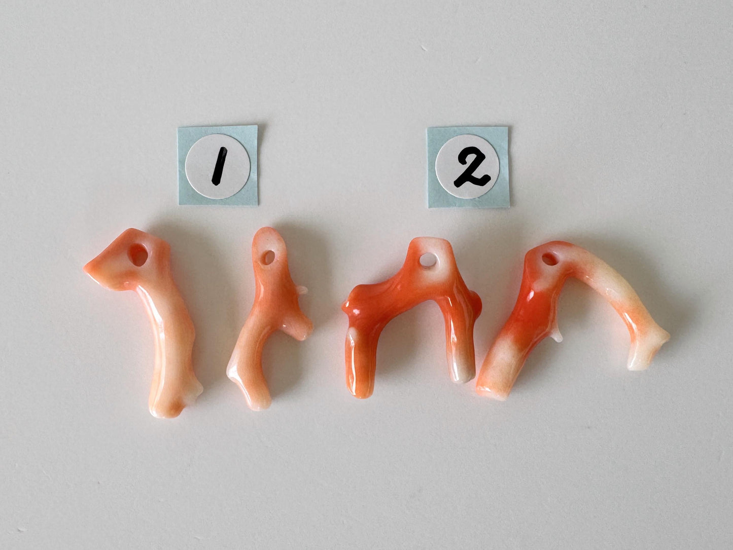 Momo Coral Branch - Natural Orange Coral - Genuine Precious Set of 2 Pieces, Drilled Holes, Jewelry Supplies, Craft Gemstones