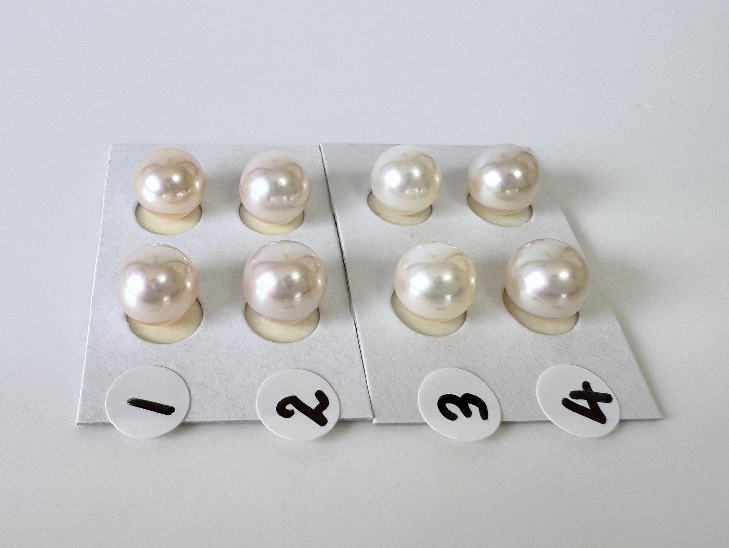 Akoya Pearl Pair Half Drilled Beads, 8.5-9mm Round White Pink Overtone (Saltwater Cultured, Jewelry Supplies)