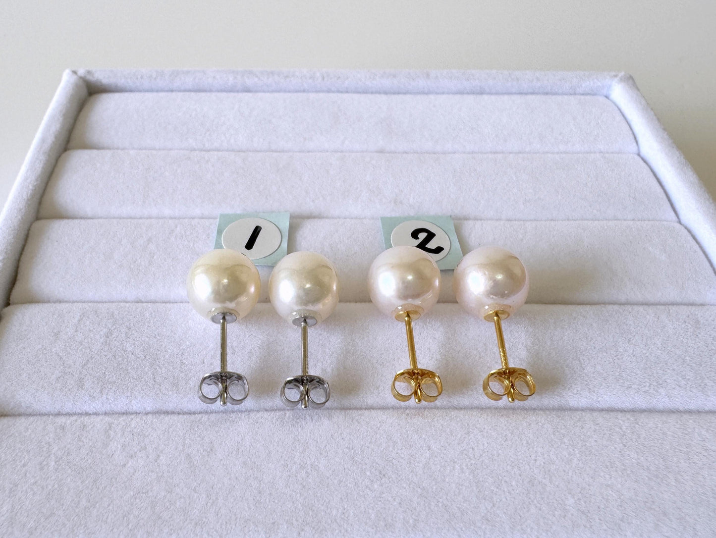 Akoya Pearl Stud Earrings: White 8.5mm Pearls - Japanese Cultured, Silver 925, Saltwater Origin