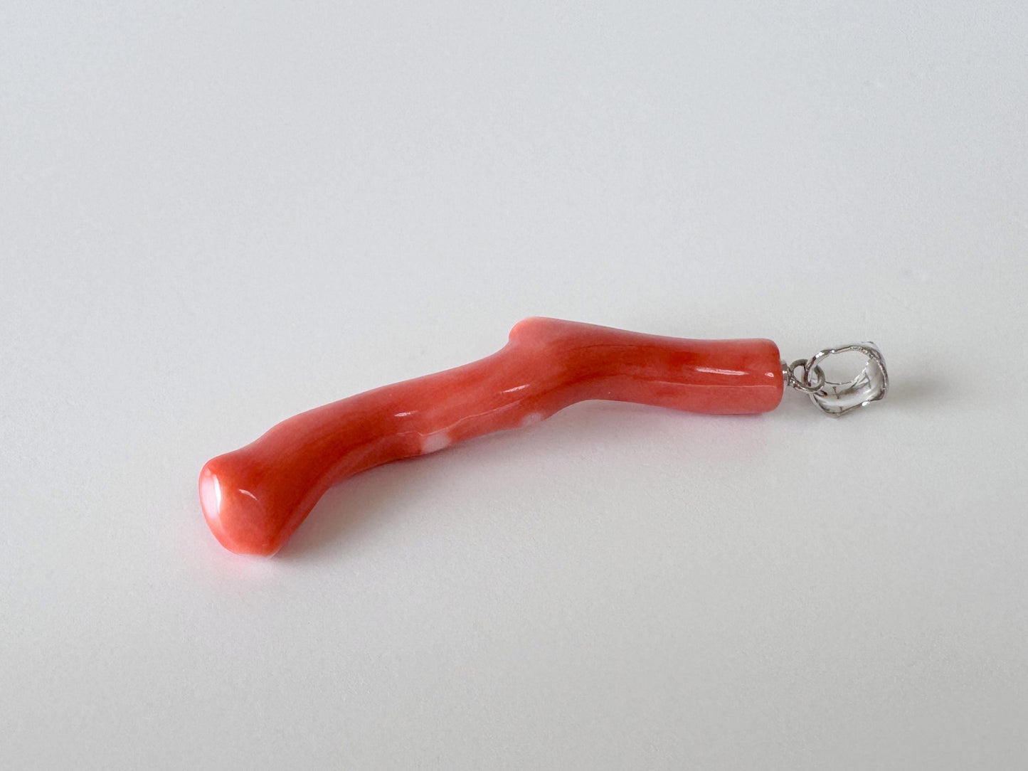 Momo Coral Branch Pendant Natural Jewelry, Japanese Orange Coral (45mm Length, Rhodium Silver Bail, Unique Gift)