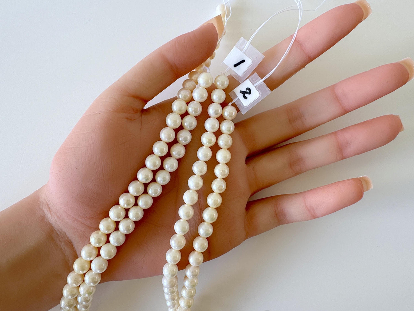 6.5-7mm Japanese White/Off-white Akoya Pearl Beads, Genuine Akoya Pearl, Full Strand, 40cm , 15.7", Cultured Salt water pearl