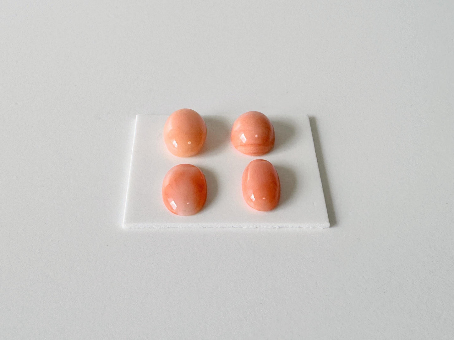 Natural Coral Loose, Deep Sea Oval Cabochon | Pink-Orange | Four Piece Set | Jewelry Making | 8.9-10.3 X 5.9-7.4mm