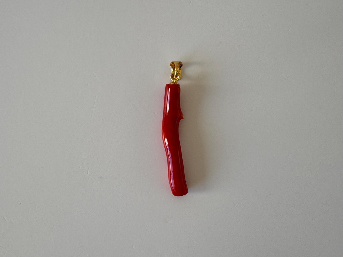 Momo Coral Branch Pendant Natural Jewelry: Vermilion Orange Coral, Gold-Plated Silver Bail (34mm, Unique Gift)